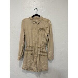 Anthropologie Lyocell Beige Safari Romper Zipped Up Front Boho Pockets Sz Xs